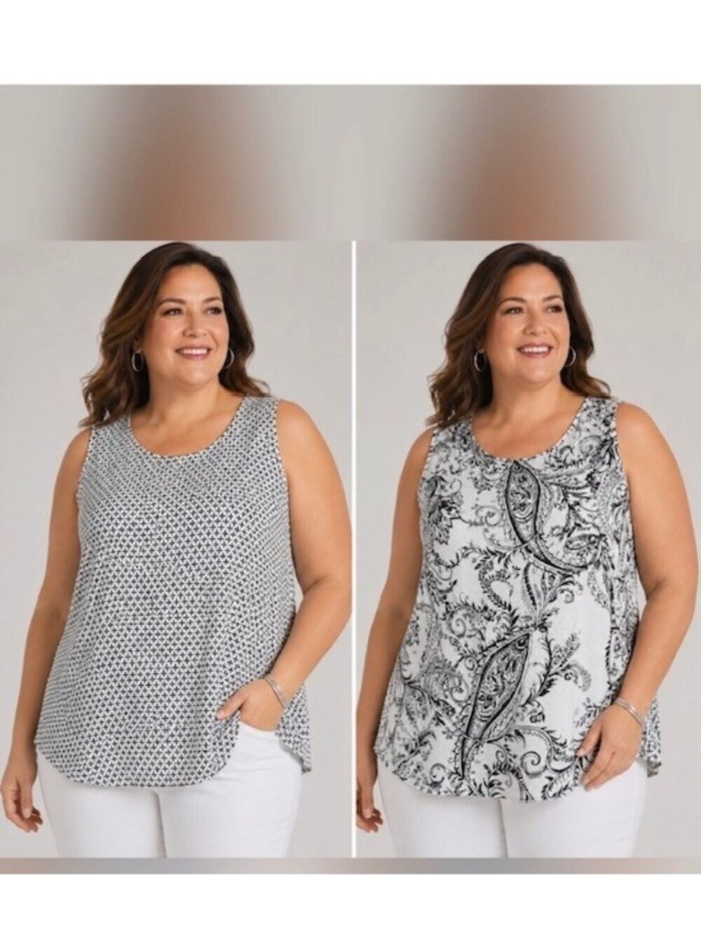 Chicos Black White Paisley Geometric Reversible Tank sz 1 Travel Work Sleeveless